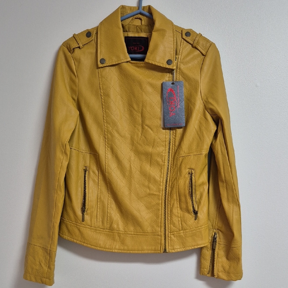 Yoki Mustard Yellow Faux Leather Moto Jacket